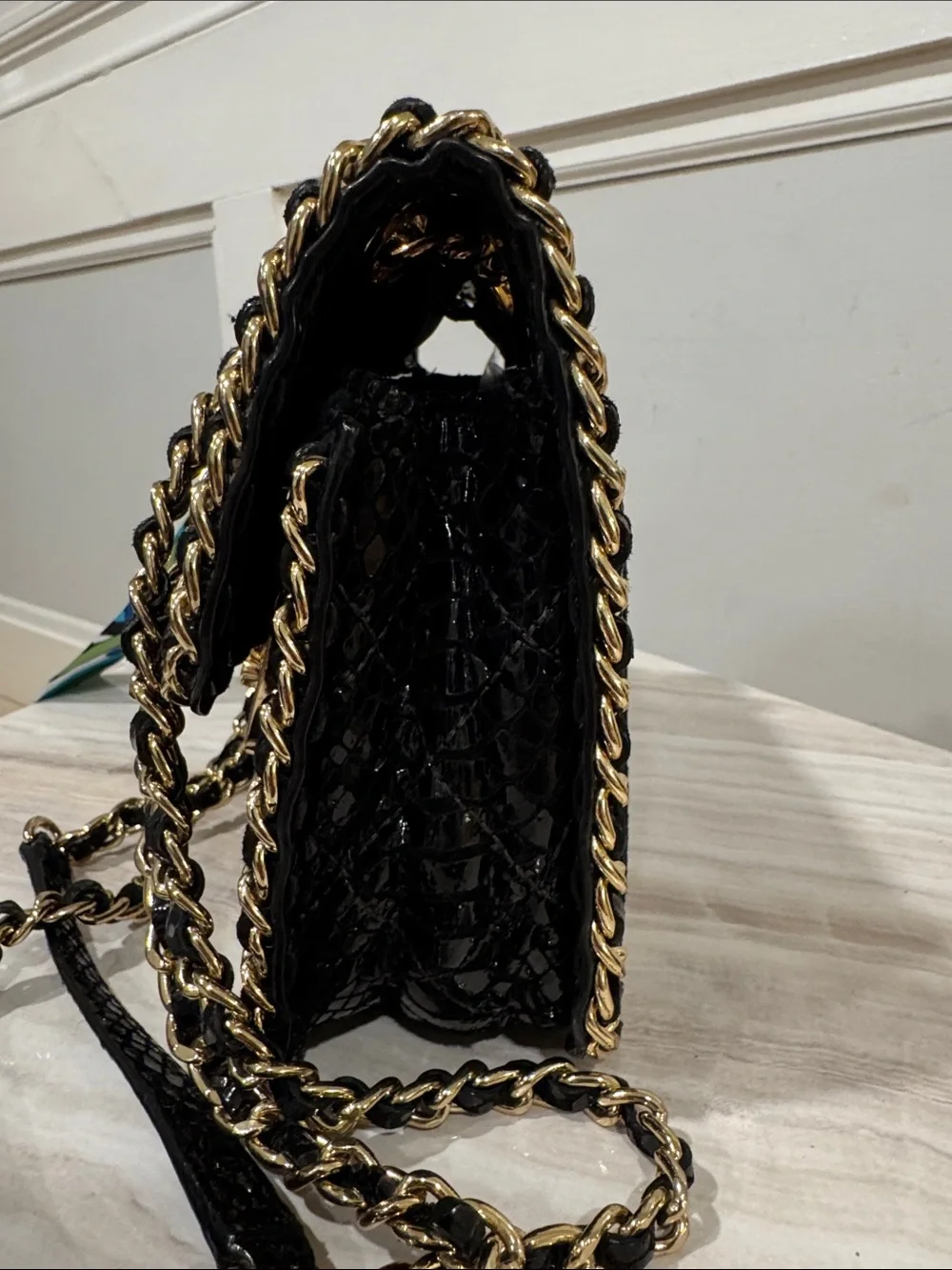 Michael Kors Bag Sloan Python Embossed Black Leather Convertible Crossbody